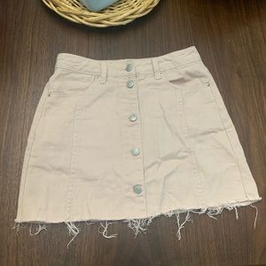 Distressed Pink Denim 5 button skirt